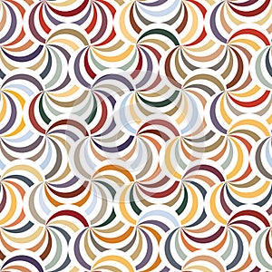 Composition of curved multicolor lines on a white background. Striped texture. Retro optical design. Seamless geometric pattern.