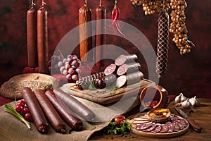 A composition of different sorts of sausages