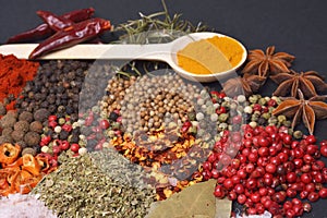The Composition with different spices and herbs
