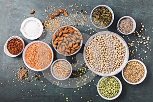Composition of different types of legumes in bowls