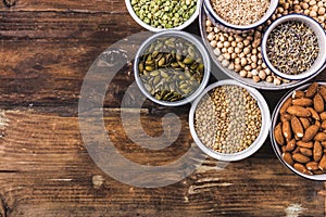 Composition of different types of legumes in bowls