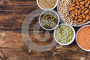 Composition of different types of legumes in bowls
