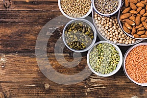 Composition of different types of legumes in bowls