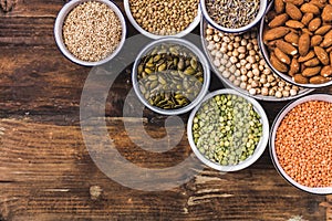 Composition of different types of legumes in bowls