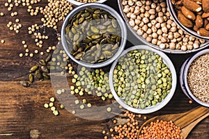 Composition of different types of legumes in bowls