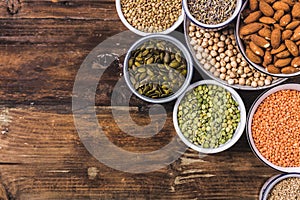Composition of different types of legumes in bowls