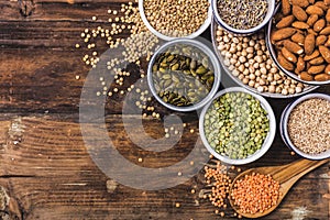 Composition of different types of legumes in bowls