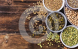 Composition of different types of legumes in bowls