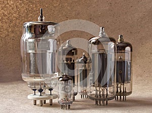 Composition of different vintage electronic vacuum tubes.