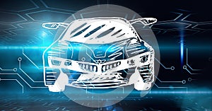 Composition of digital computer data over car drawing