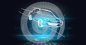 Composition of digital data over car drawing