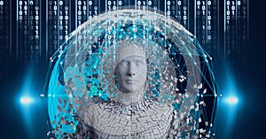 Composition of digital human and globe with network of connections over binary coding processing