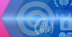 Composition of digital medical icons processing with copy space on blue background