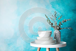 Composition with dinnerware on table