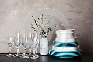 Composition with dinnerware on table