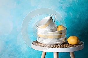 Composition with dinnerware on table