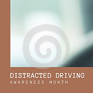 Composition of distracted driving awareness month text on blue background with copy space