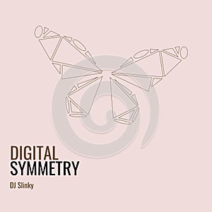 Composition of dj slinky digital symmetry text over drawing of butterfly on beige background