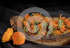 Composition of dried calendula herbs and flowers