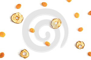 Composition of dried fruit pattern. Pieces of apples, apricots.
