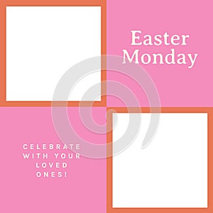 Composition of easter monday text and copy space on multi coloured background