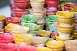 Composition of empty colorful ice cream cones