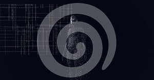 Composition of exploding human body formed with particles and binary coding