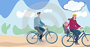 Composition of family cycling over landscape