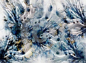 Composition of feathers, notes and note lines, music theme with ornamental background.