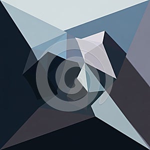 Composition featuring angular shapes and facets in shades of blue