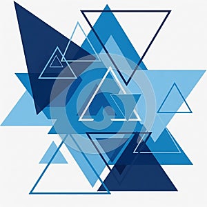 Composition featuring overlapping blue triangles of various shades and