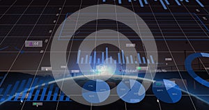 Composition of financial data processing and globe over landscape