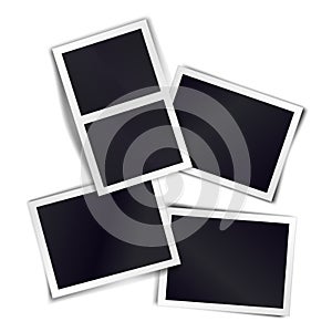 Composition of four blank vintage photo frames on transparent background. Template for design. Vector illustration