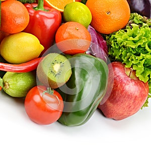 Composition of fresh fruits and vegetables isolated on white background