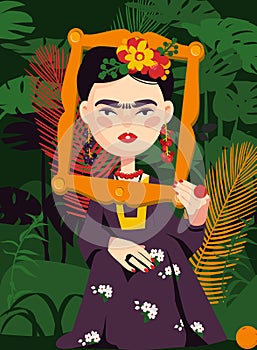 Composition with Frida Khalo. Woman as art. Self-portrait. photo