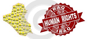 Composition of Gilet Jaunes Protest Map of Iraq and Human Rights Stamp Template