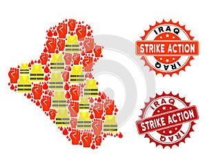 Composition of Gilet Jaunes Protest Map of Iraq and Strike Action Stamps