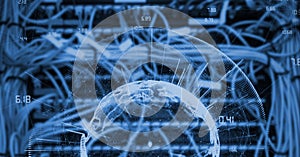 Composition of globe with network of connections over cables in computer server