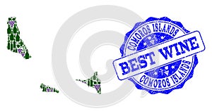 Composition of Grape Wine Map of Comoros Islands and Best Wine Stamp