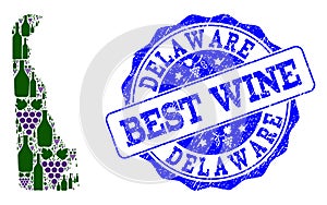 Composition of Grape Wine Map of Delaware State and Best Wine Stamp