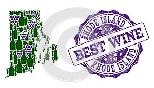 Composition of Grape Wine Map of Rhode Island State and Best Wine Stamp