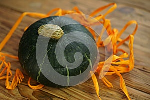 Composition with green hokkaido pumpkins