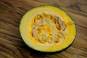 Composition with green hokkaido pumpkins