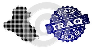 Composition of Halftone Dotted Map of Iraq and Grunge Stamp Watermark