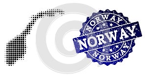 Composition of Halftone Dotted Map of Norway and Grunge Stamp Watermark