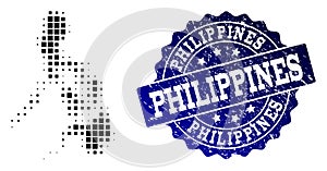 Composition of Halftone Dotted Map of Philippines and Grunge Stamp Watermark