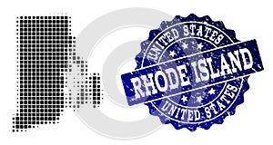 Composition of Halftone Dotted Map of Rhode Island State and Grunge Stamp Watermark