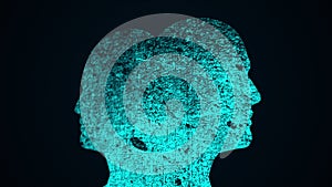 Composition of heads with grunge textures, computer generated. 3d rendering of abstract background