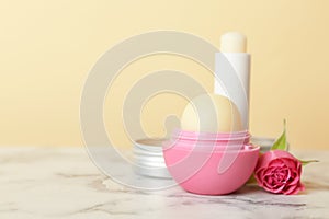 Composition with hygienic lipstick and balms