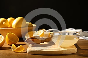 Composition with lemon juice and wooden reamer